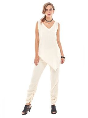 Oh My Gauze Boho White Asymmetrical Sleeveless Tunic Bias Pocket Cotton Flowy 0